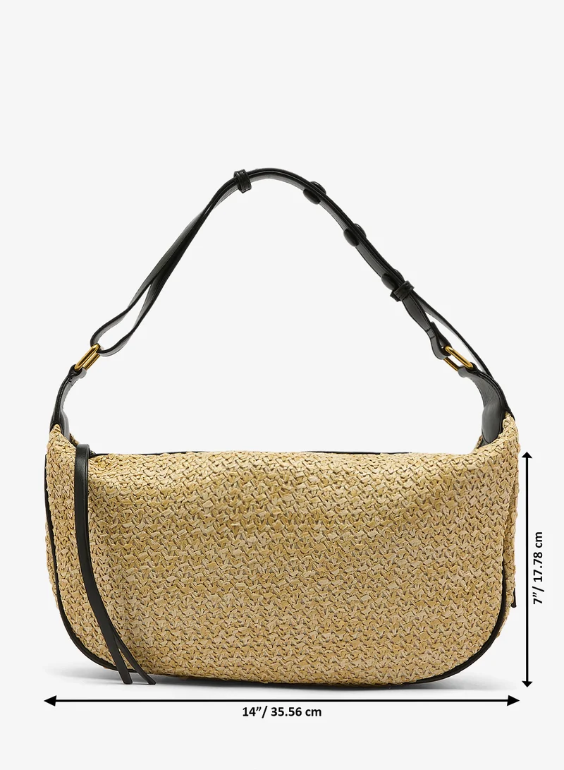 ELLA Black Raffia Textured Detail Shoulder Bag for Women | Best Price UAE